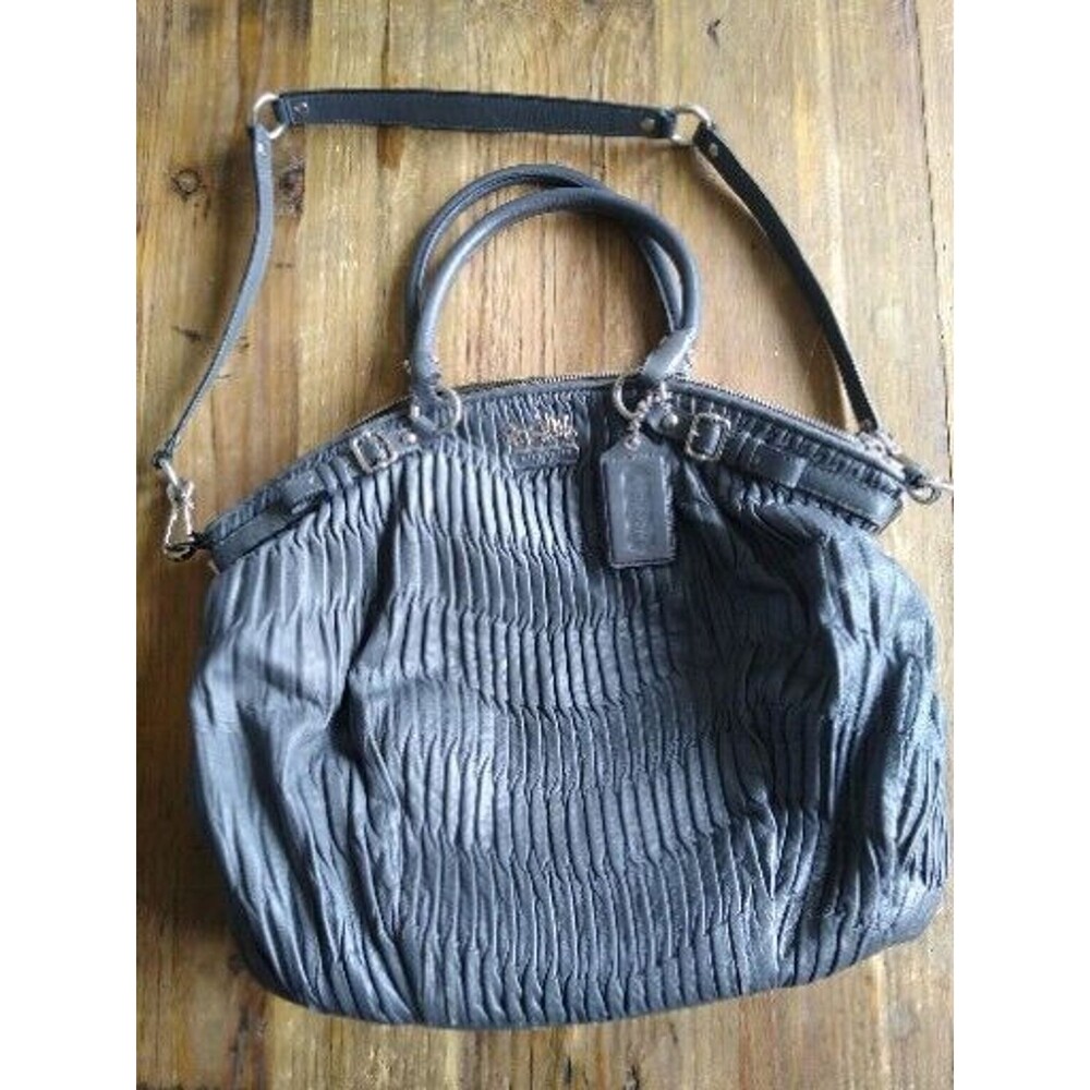 Coach 18643Madison Sofia pleated gray leather soft tote satchel handbag